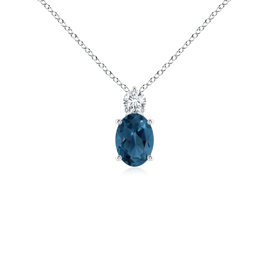 7x5mm AA Oval London Blue Topaz Solitaire Pendant with Diamond in White Gold 