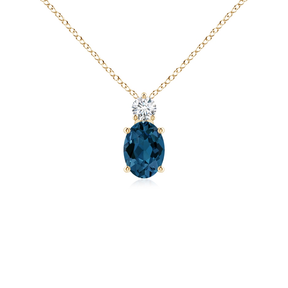 7x5mm AAA Oval London Blue Topaz Solitaire Pendant with Diamond in Yellow Gold 