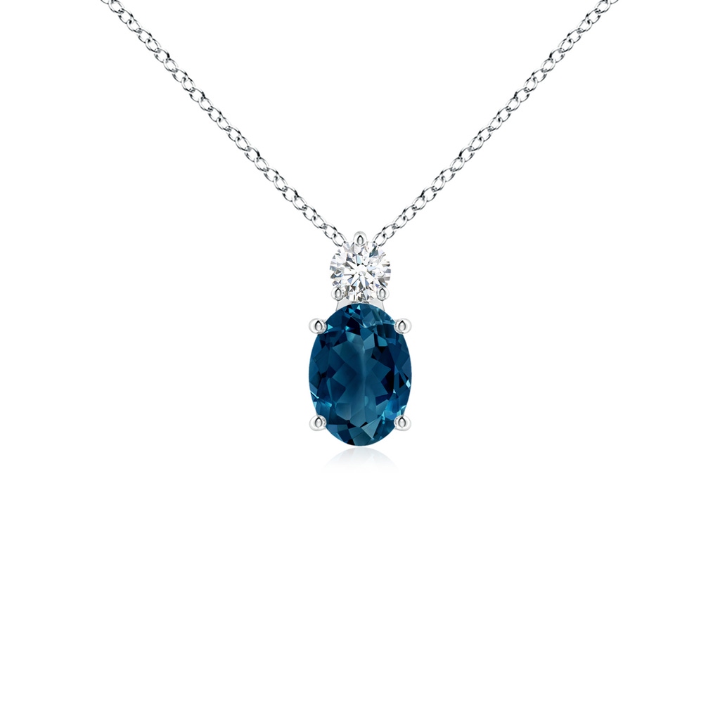 7x5mm AAAA Oval London Blue Topaz Solitaire Pendant with Diamond in White Gold