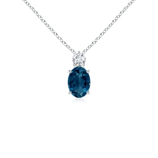 7x5mm AAAA Oval London Blue Topaz Solitaire Pendant with Diamond in White Gold