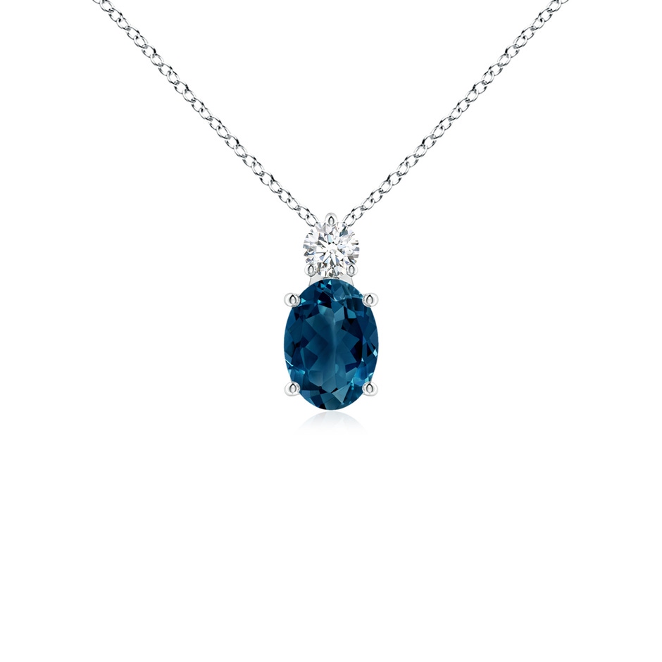 7x5mm AAAA Oval London Blue Topaz Solitaire Pendant with Diamond in White Gold 