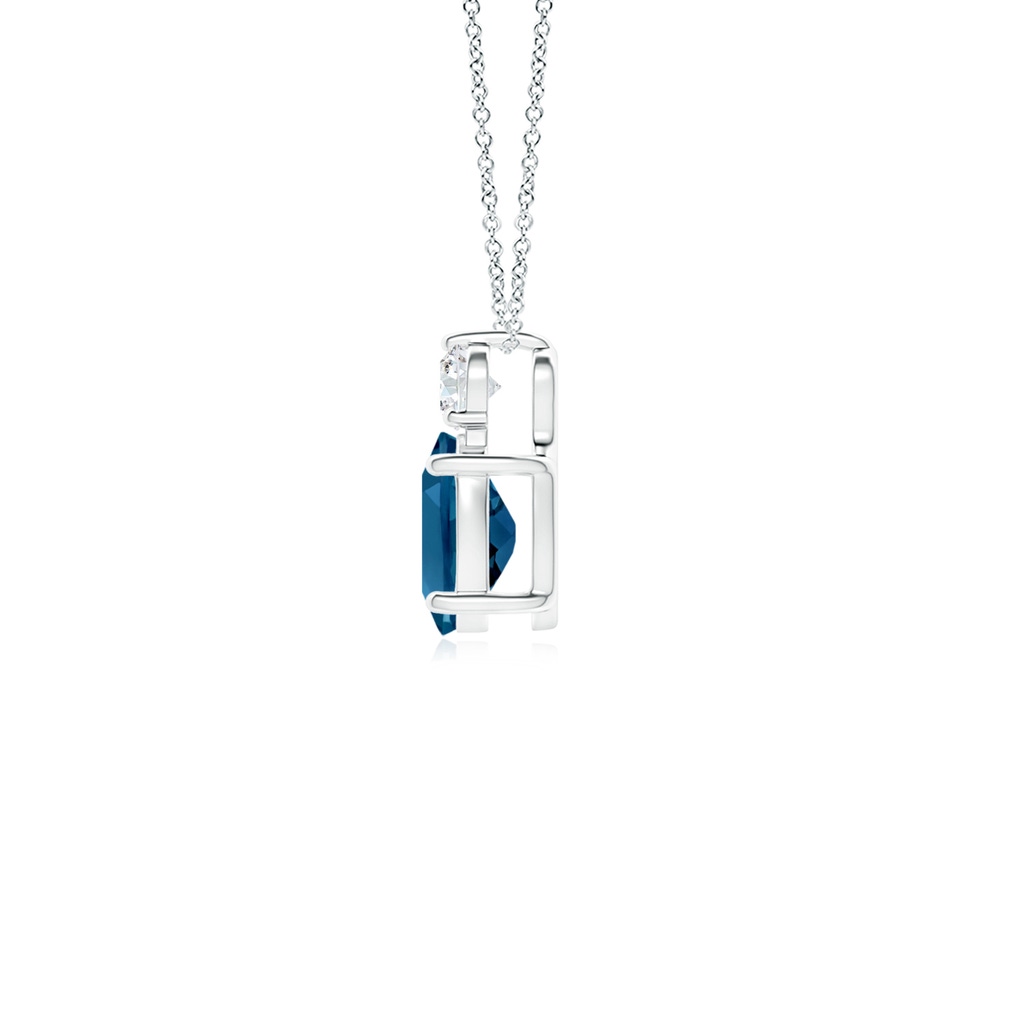 7x5mm AAAA Oval London Blue Topaz Solitaire Pendant with Diamond in White Gold - side_1
