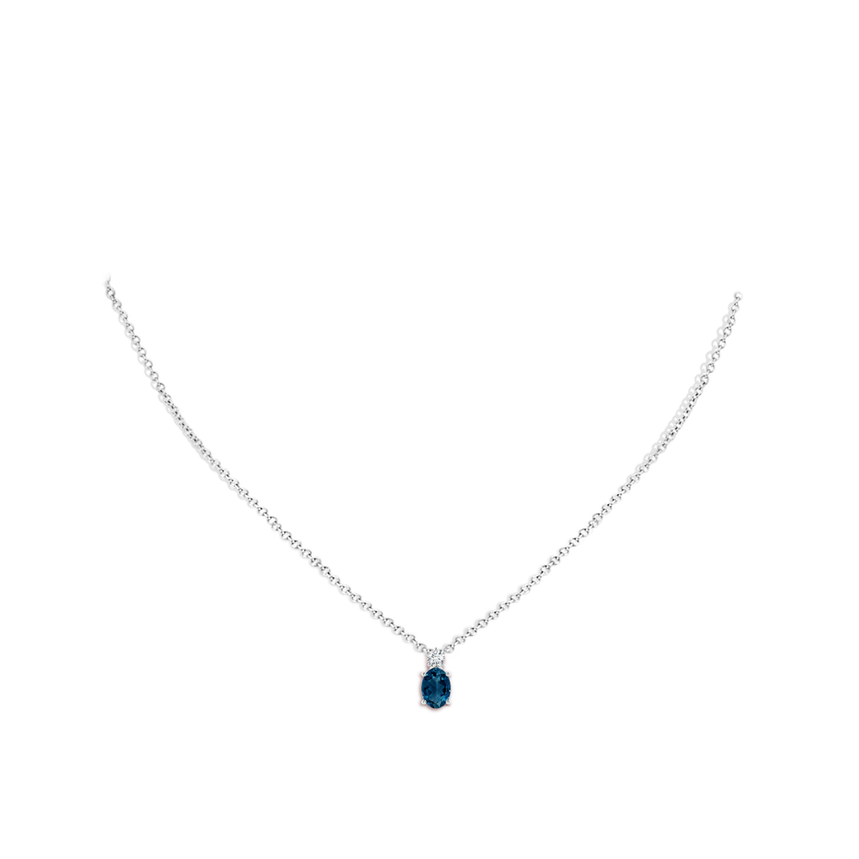 7x5mm AAAA Oval London Blue Topaz Solitaire Pendant with Diamond in White Gold body-neck