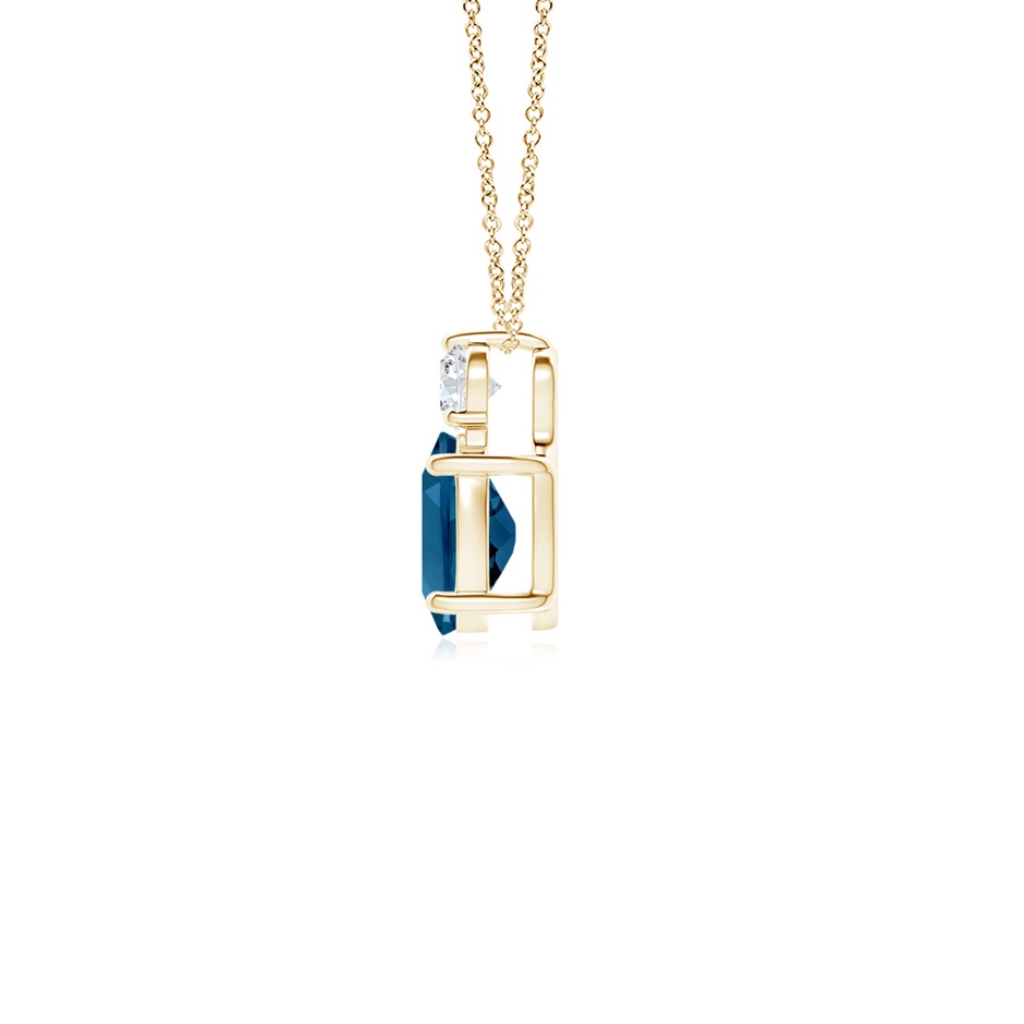 7x5mm AAAA Oval London Blue Topaz Solitaire Pendant with Diamond in Yellow Gold side-1