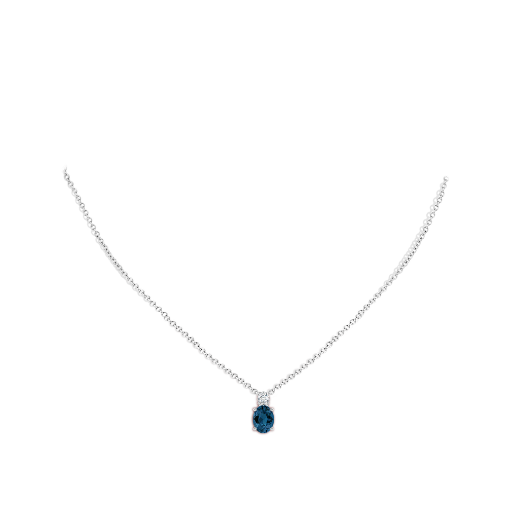 8x6mm AAA Oval London Blue Topaz Solitaire Pendant with Diamond in White Gold Body-Neck