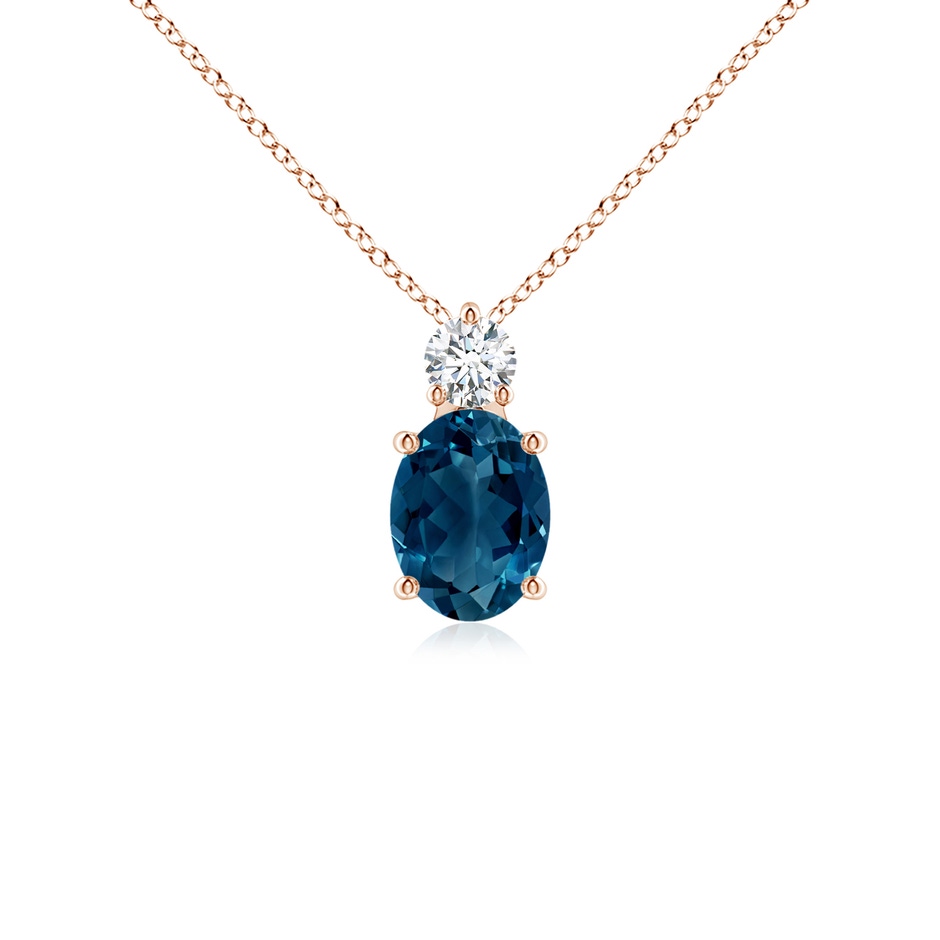 8x6mm AAAA Oval London Blue Topaz Solitaire Pendant with Diamond in Rose Gold 