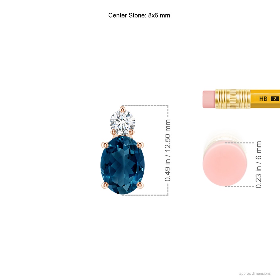 8x6mm AAAA Oval London Blue Topaz Solitaire Pendant with Diamond in Rose Gold ruler