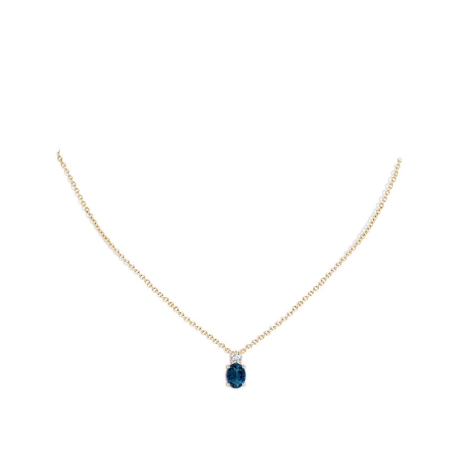 8x6mm AAAA Oval London Blue Topaz Solitaire Pendant with Diamond in Yellow Gold body-neck