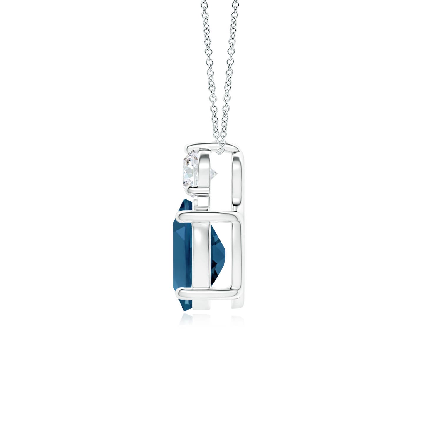 9x7mm AAA Oval London Blue Topaz Solitaire Pendant with Diamond in White Gold - side 2