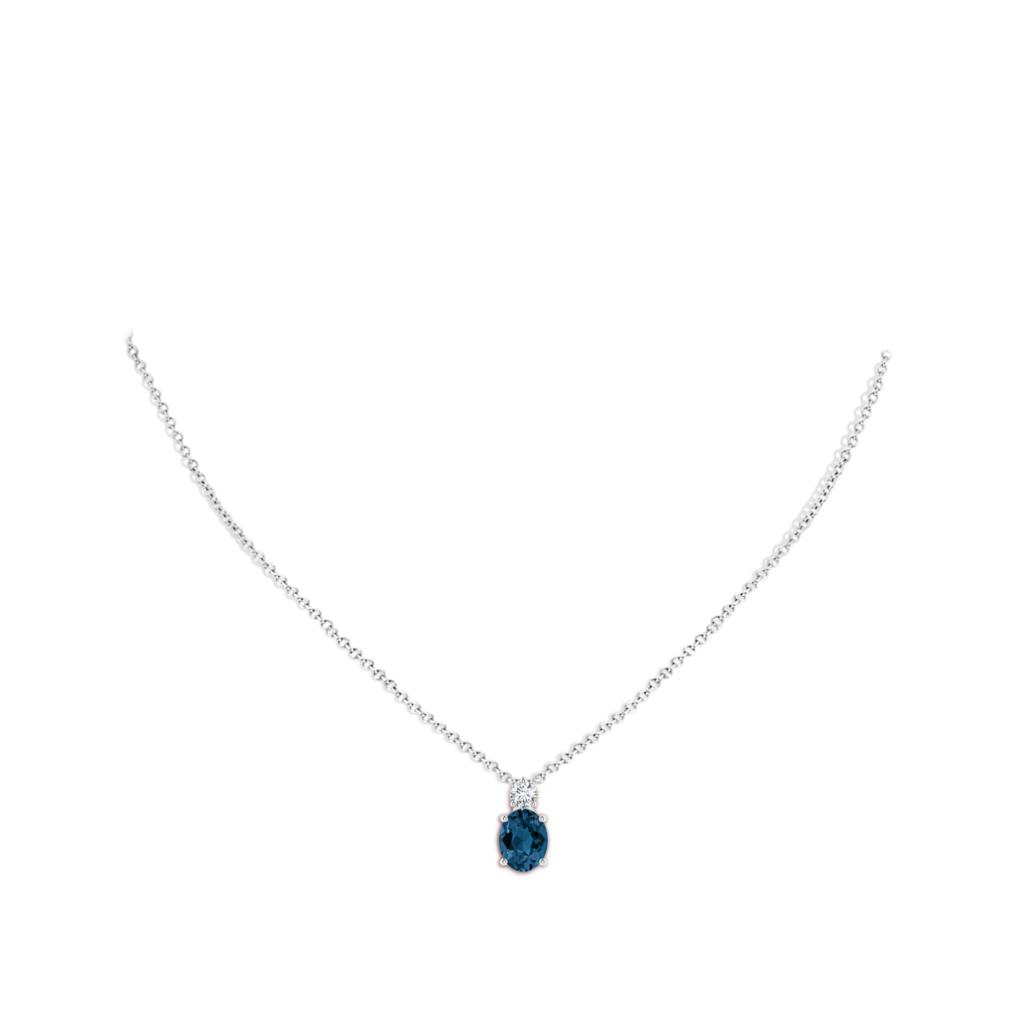 9x7mm AAA Oval London Blue Topaz Solitaire Pendant with Diamond in White Gold - body_neck