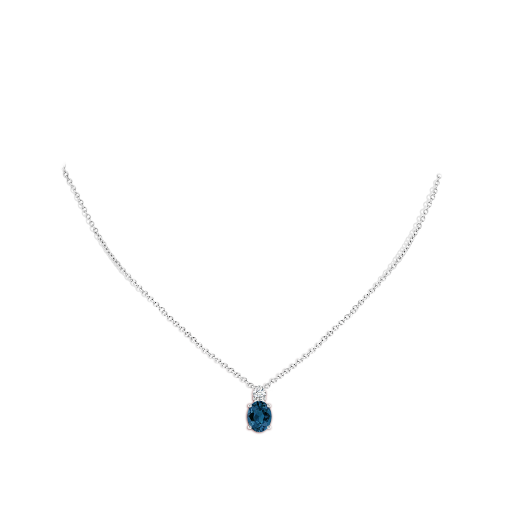 9x7mm AAA Oval London Blue Topaz Solitaire Pendant with Diamond in White Gold Body-Neck