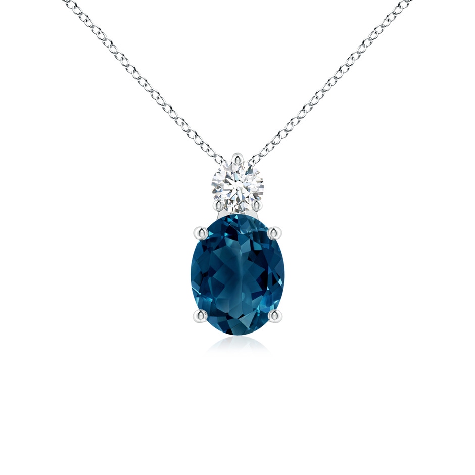 9x7mm AAAA Oval London Blue Topaz Solitaire Pendant with Diamond in P950 Platinum 