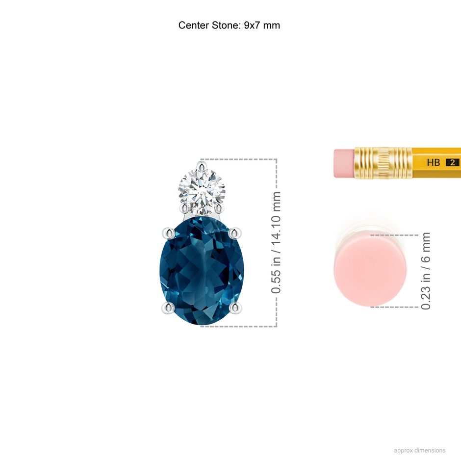 9x7mm AAAA Oval London Blue Topaz Solitaire Pendant with Diamond in P950 Platinum ruler