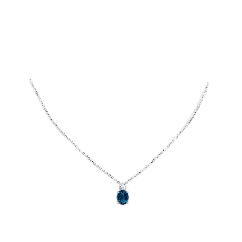 9x7mm AAAA Oval London Blue Topaz Solitaire Pendant with Diamond in P950 Platinum body-neck