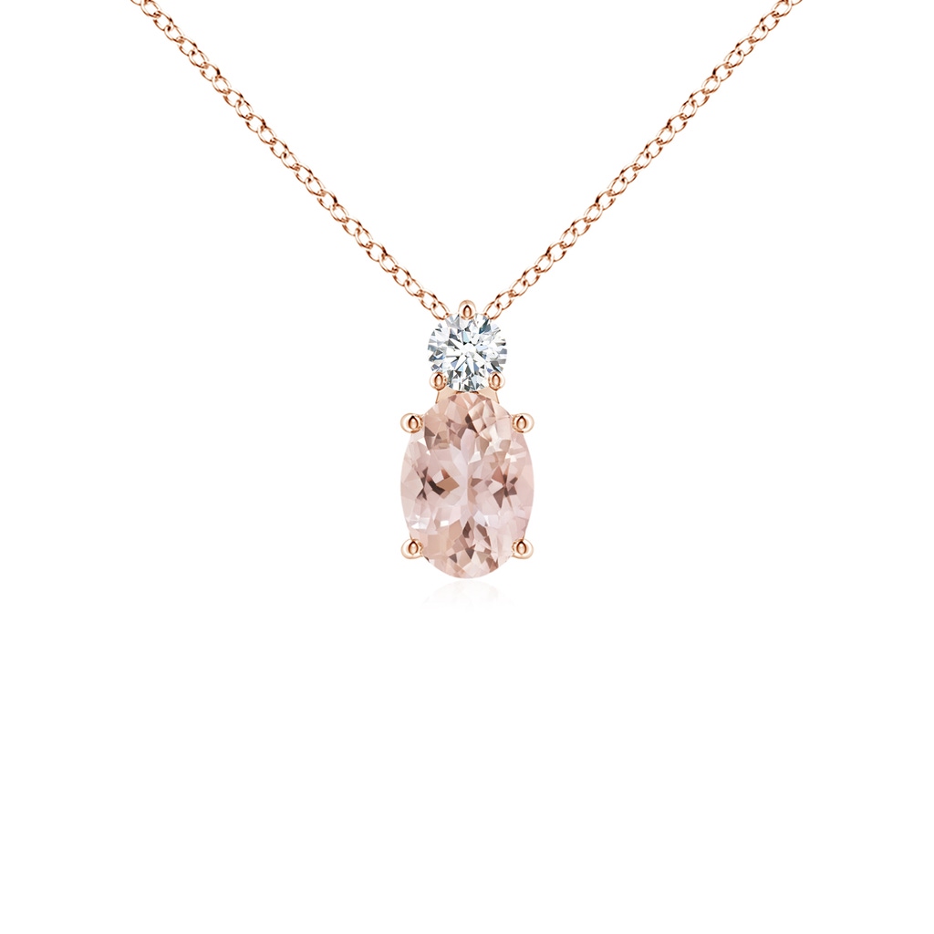 7x5mm AAA Oval Morganite Solitaire Pendant with Diamond in Rose Gold 