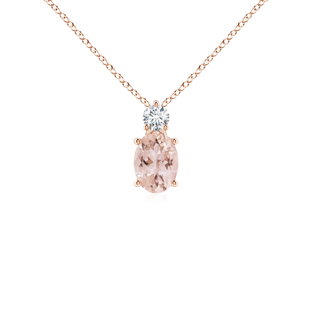 7x5mm AAA Oval Morganite Solitaire Pendant with Diamond in Rose Gold