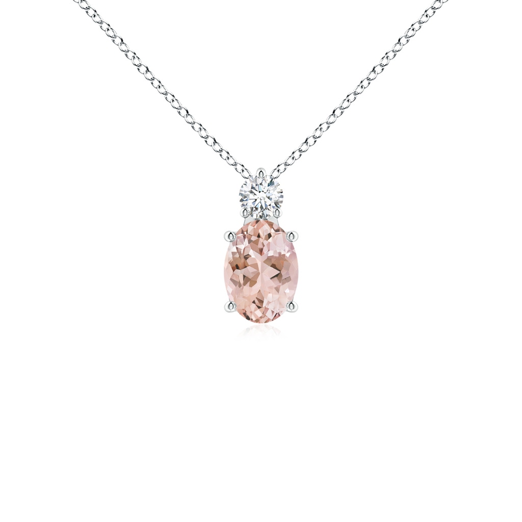 7x5mm AAAA Oval Morganite Solitaire Pendant with Diamond in P950 Platinum