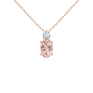 7x5mm AAAA Oval Morganite Solitaire Pendant with Diamond in Rose Gold
