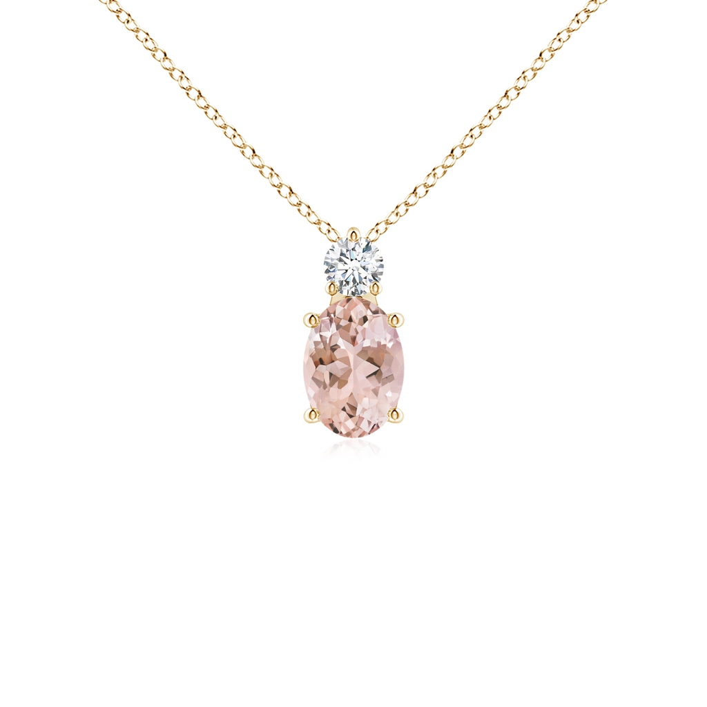 7x5mm AAAA Oval Morganite Solitaire Pendant with Diamond in Yellow Gold