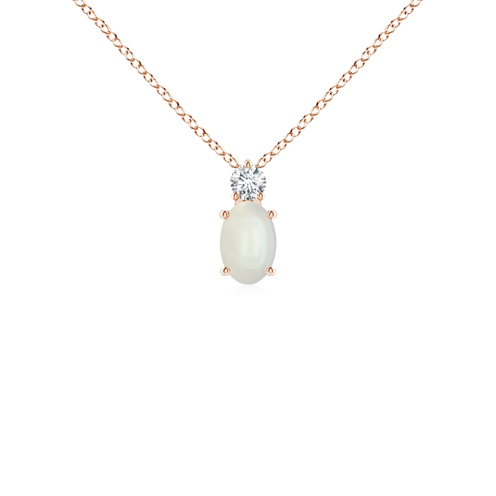 6x4mm AAAA Oval Moonstone Solitaire Pendant with Diamond in Rose Gold