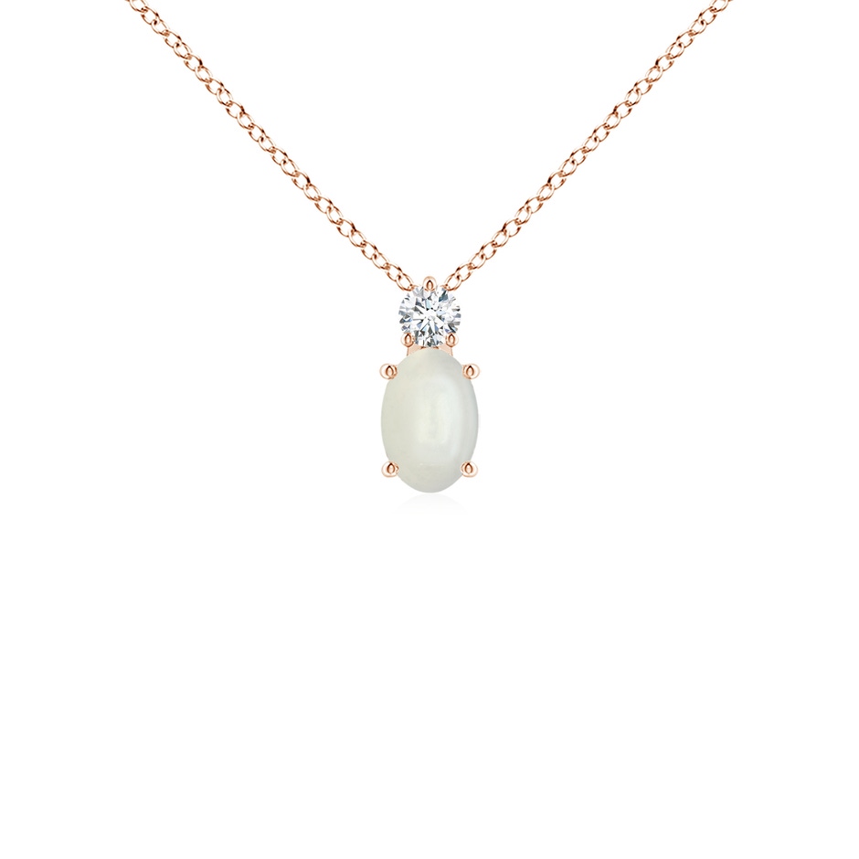 6x4mm AAAA Oval Moonstone Solitaire Pendant with Diamond in Rose Gold 