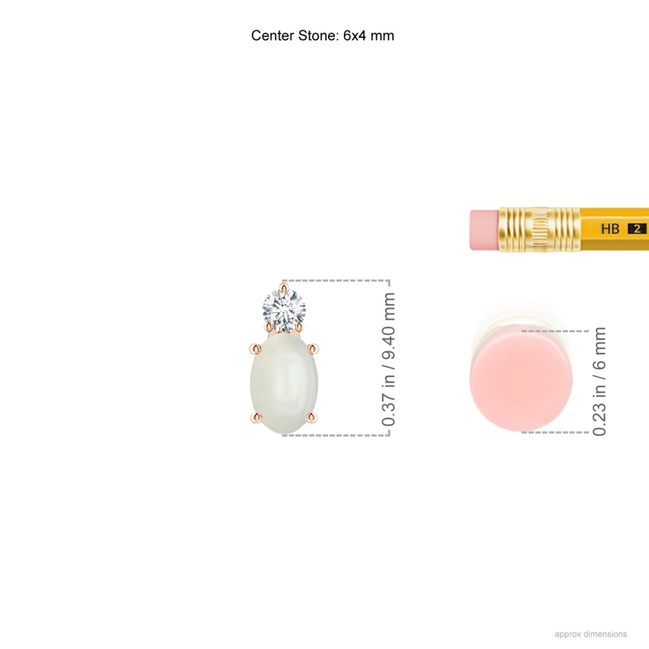 6x4mm AAAA Oval Moonstone Solitaire Pendant with Diamond in Rose Gold ruler