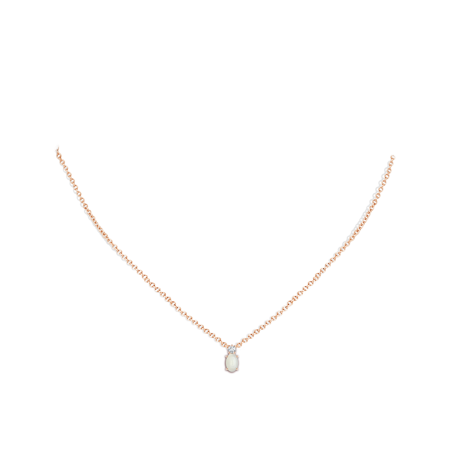 6x4mm AAAA Oval Moonstone Solitaire Pendant with Diamond in Rose Gold body-neck
