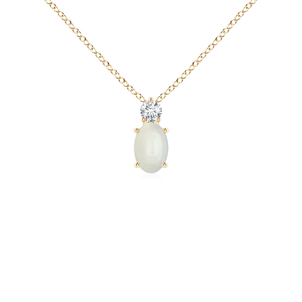 6x4mm AAAA Oval Moonstone Solitaire Pendant with Diamond in Yellow Gold