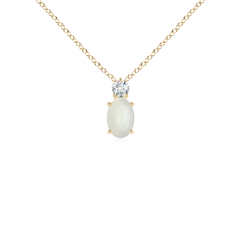 6x4mm AAAA Oval Moonstone Solitaire Pendant with Diamond in Yellow Gold 