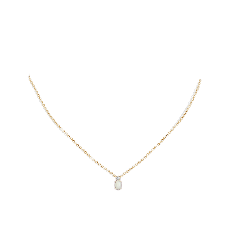 6x4mm AAAA Oval Moonstone Solitaire Pendant with Diamond in Yellow Gold body-neck
