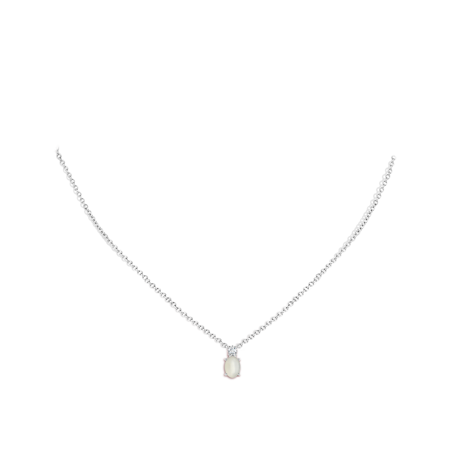 7x5mm AAA Oval Moonstone Solitaire Pendant with Diamond in White Gold body-neck