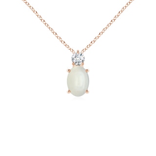7x5mm AAAA Oval Moonstone Solitaire Pendant with Diamond in Rose Gold