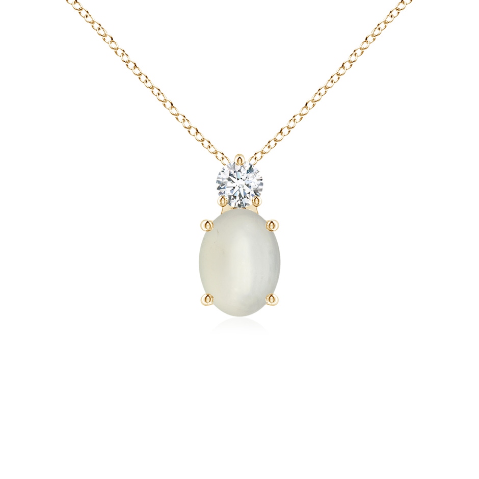 8x6mm AAA Oval Moonstone Solitaire Pendant with Diamond in Yellow Gold 