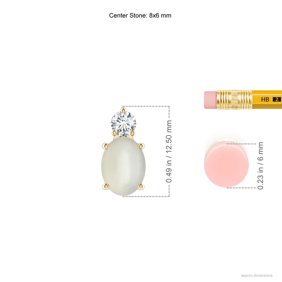 8x6mm AAA Oval Moonstone Solitaire Pendant with Diamond in Yellow Gold ruler