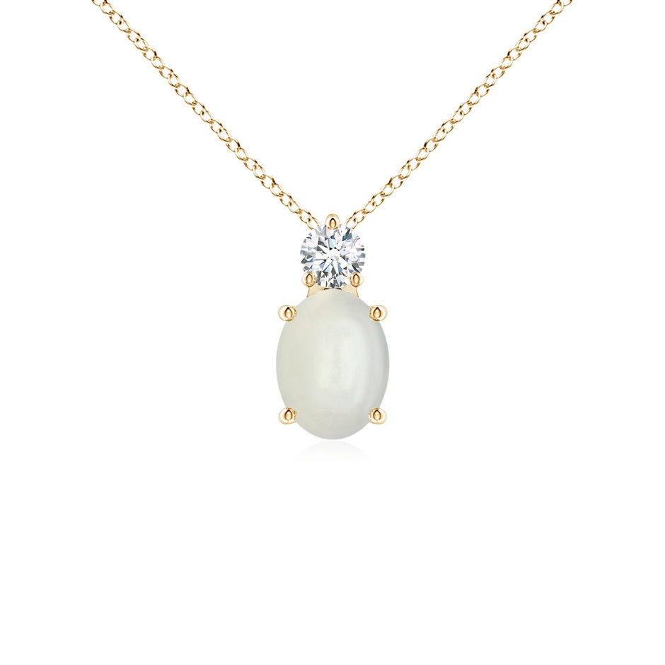 8x6mm AAAA Oval Moonstone Solitaire Pendant with Diamond in Yellow Gold 