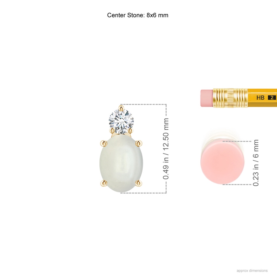 8x6mm AAAA Oval Moonstone Solitaire Pendant with Diamond in Yellow Gold ruler