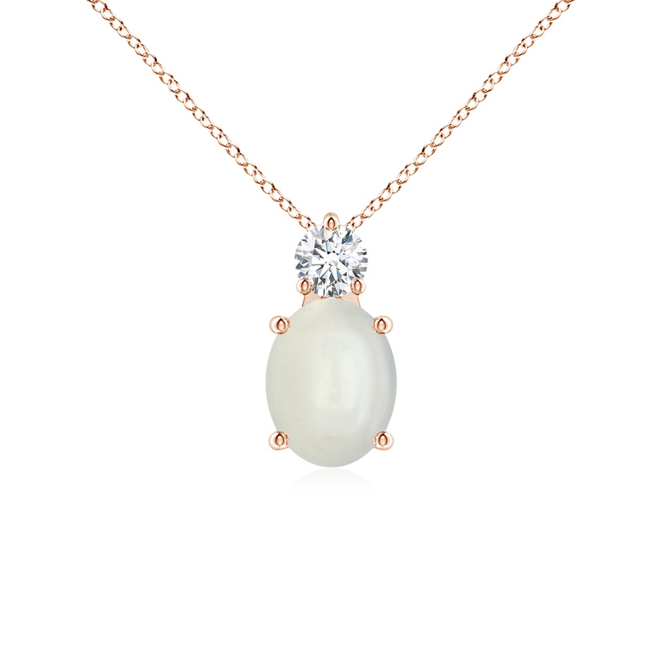 9x7mm AAAA Oval Moonstone Solitaire Pendant with Diamond in Rose Gold 