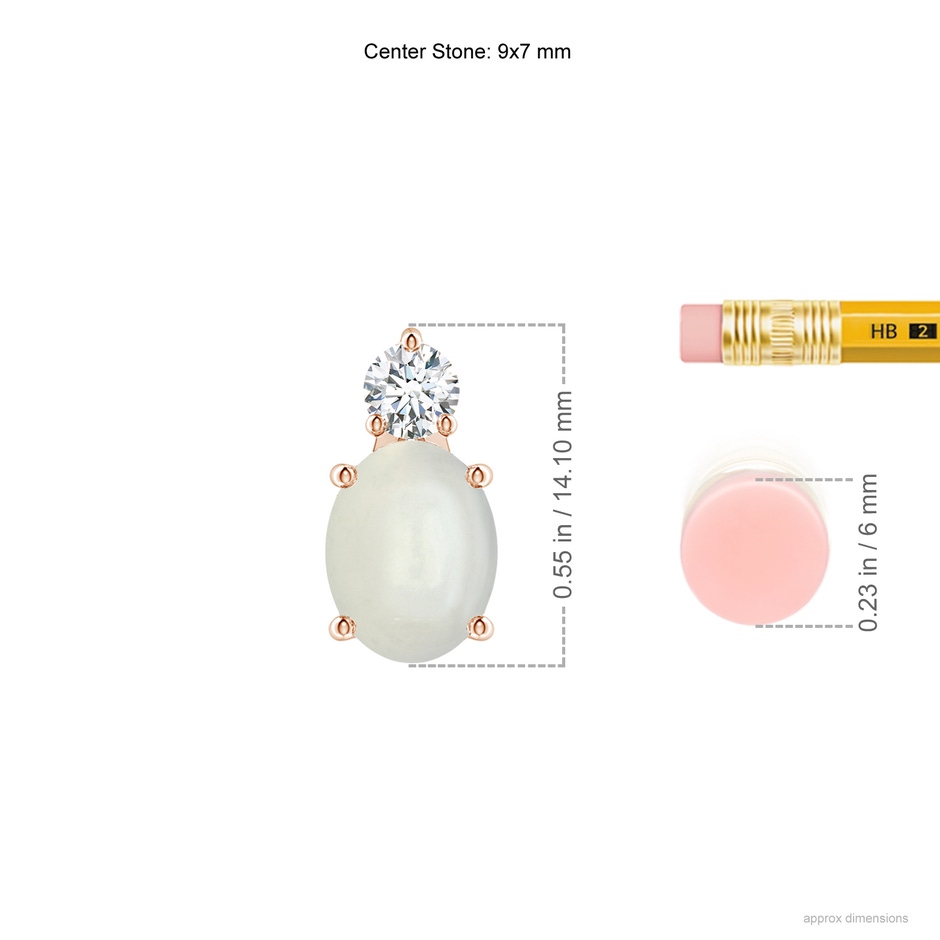 9x7mm AAAA Oval Moonstone Solitaire Pendant with Diamond in Rose Gold ruler