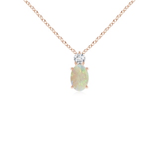 6x4mm AAA Oval Opal Solitaire Pendant with Diamond in 9K Rose Gold