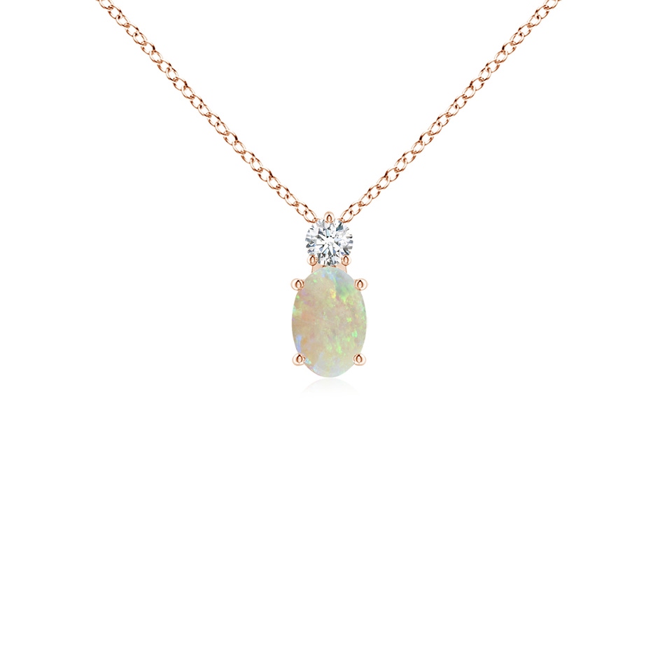 6x4mm AAA Oval Opal Solitaire Pendant with Diamond in Rose Gold 
