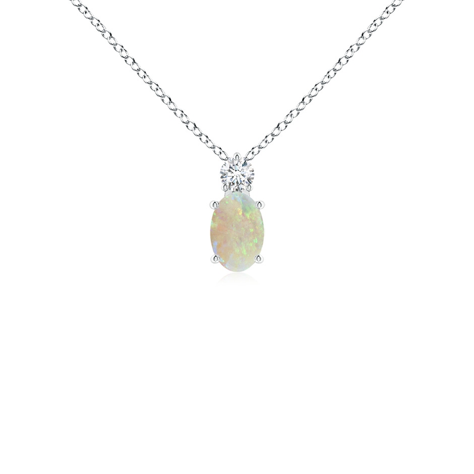 6x4mm AAA Oval Opal Solitaire Pendant with Diamond in White Gold 
