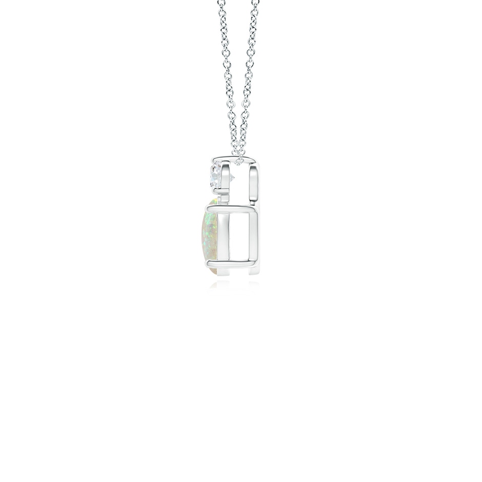 6x4mm AAA Oval Opal Solitaire Pendant with Diamond in White Gold side-1