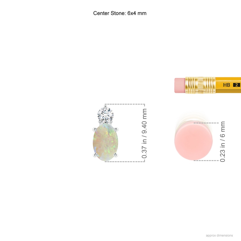 6x4mm AAA Oval Opal Solitaire Pendant with Diamond in White Gold ruler