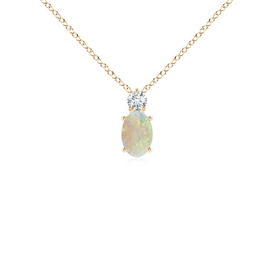 6x4mm AAA Oval Opal Solitaire Pendant with Diamond in Yellow Gold 