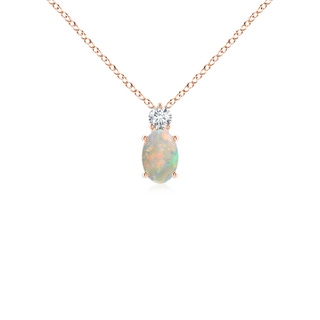 6x4mm AAAA Oval Opal Solitaire Pendant with Diamond in 9K Rose Gold