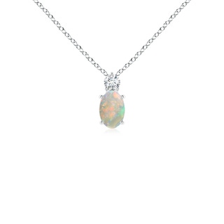 6x4mm AAAA Oval Opal Solitaire Pendant with Diamond in 9K White Gold