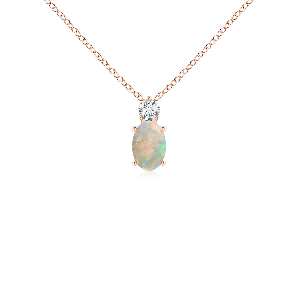 6x4mm AAAA Oval Opal Solitaire Pendant with Diamond in Rose Gold