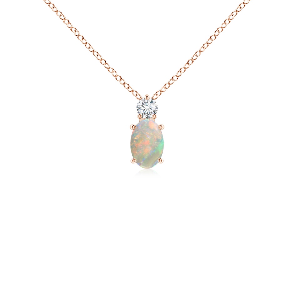 6x4mm AAAA Oval Opal Solitaire Pendant with Diamond in Rose Gold 