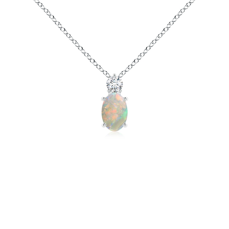 6x4mm AAAA Oval Opal Solitaire Pendant with Diamond in White Gold 