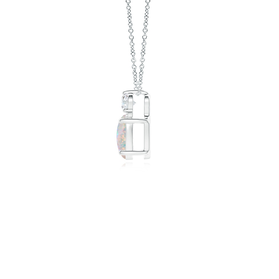 6x4mm AAAA Oval Opal Solitaire Pendant with Diamond in White Gold side-1